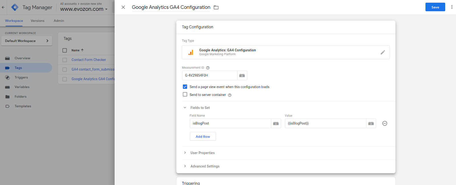 This image contains a screenshot for the second step of the process and it shows you how to send the value of the GTM custom variable to GA4 on every page