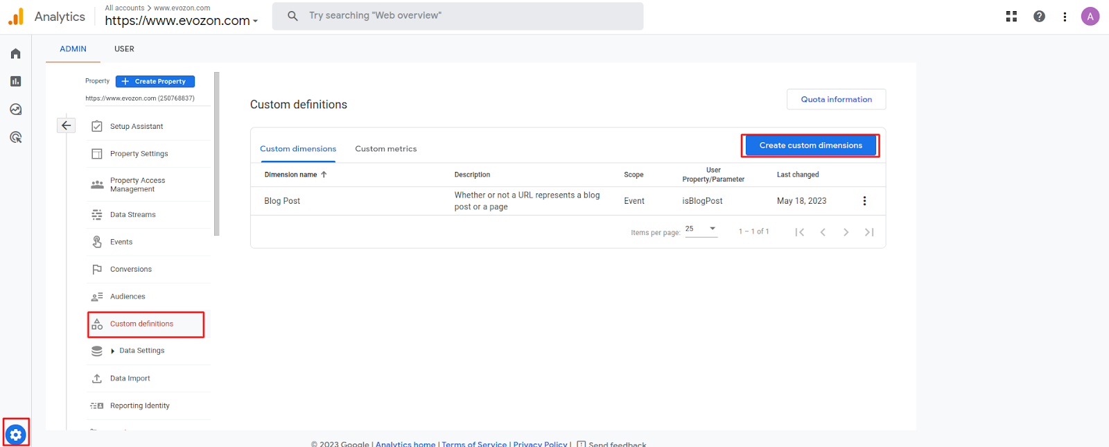 This image contains a part of the third step, showing you how to create a custom dimension when looking to filter traffic in GA4 when mixed URLs