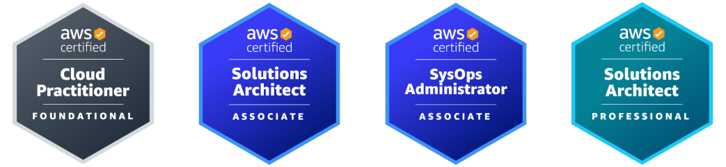 Our AWS Certification: AWS Certified Cloud Practitioner, AWS Certified Solutions Architect Associate, AWS Certified SysOps Administrator, AWS Certified Solutions Architect Professional