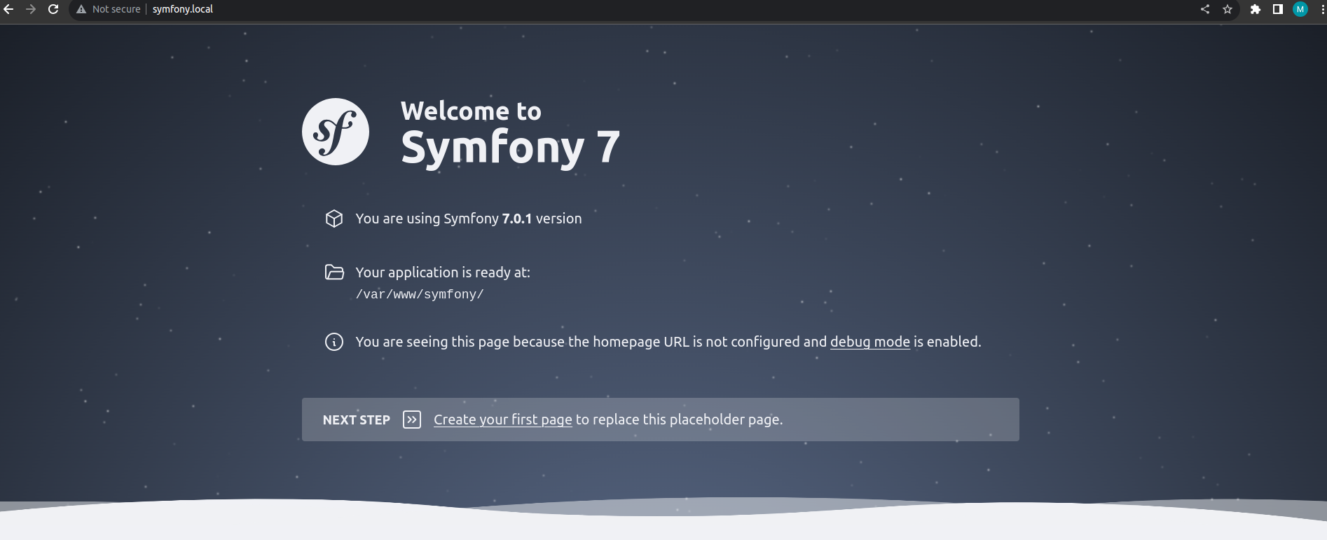 symfony welcome page